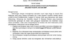 Cuaca Ekstrem, Disdik Makassar Terbitkan SE Sekolah PAUD hingga SMP Belajar Daring