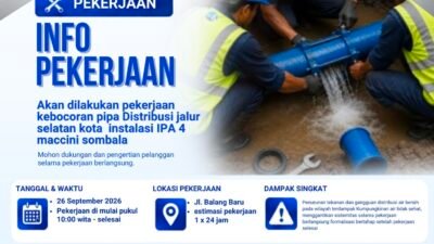 Perumda Air Minum Makassar Perbaiki Pipa Bocor, Sejumlah Wilayah Alami Gangguan Air Hari ini